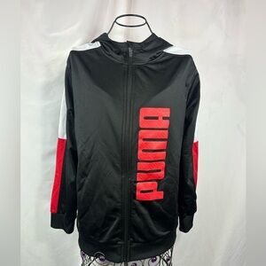Girls Puma black logo zip up hoodie size L